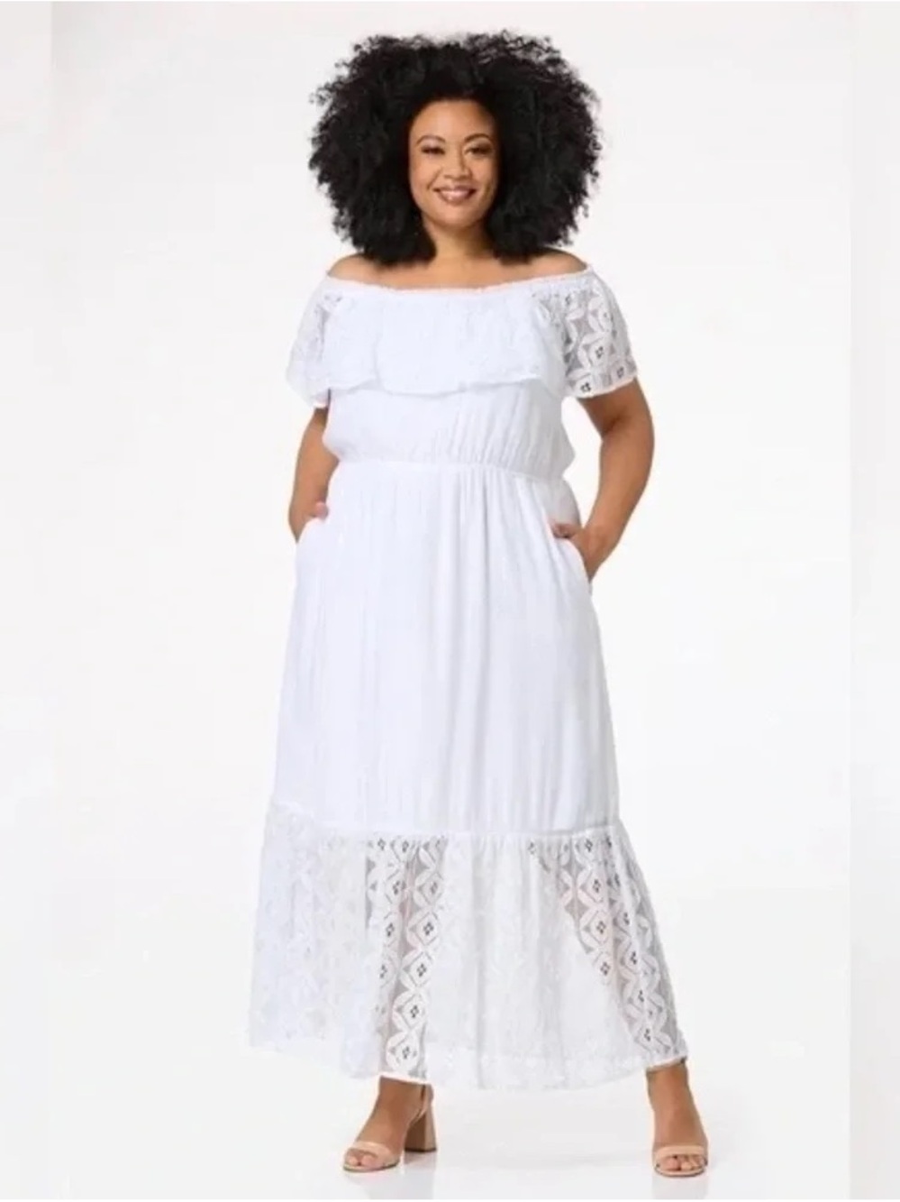 Cato | White Off-Shoulder Lace Midi Dress